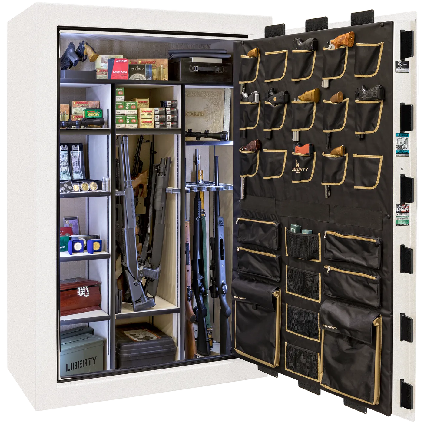 Liberty Classic Select Safe in White Marble with Black Chrome hardware and Dormakaba 702D electronic lock