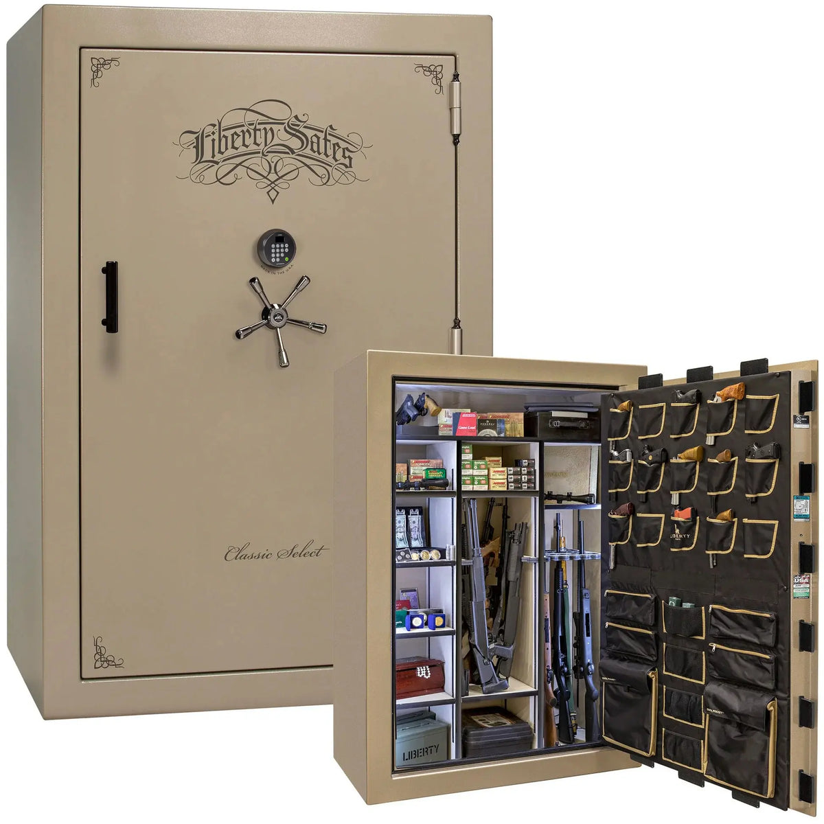 Liberty Classic Select Safe in Champagne Marble with Black Chrome hardware and Dormakaba 702D electronic lock