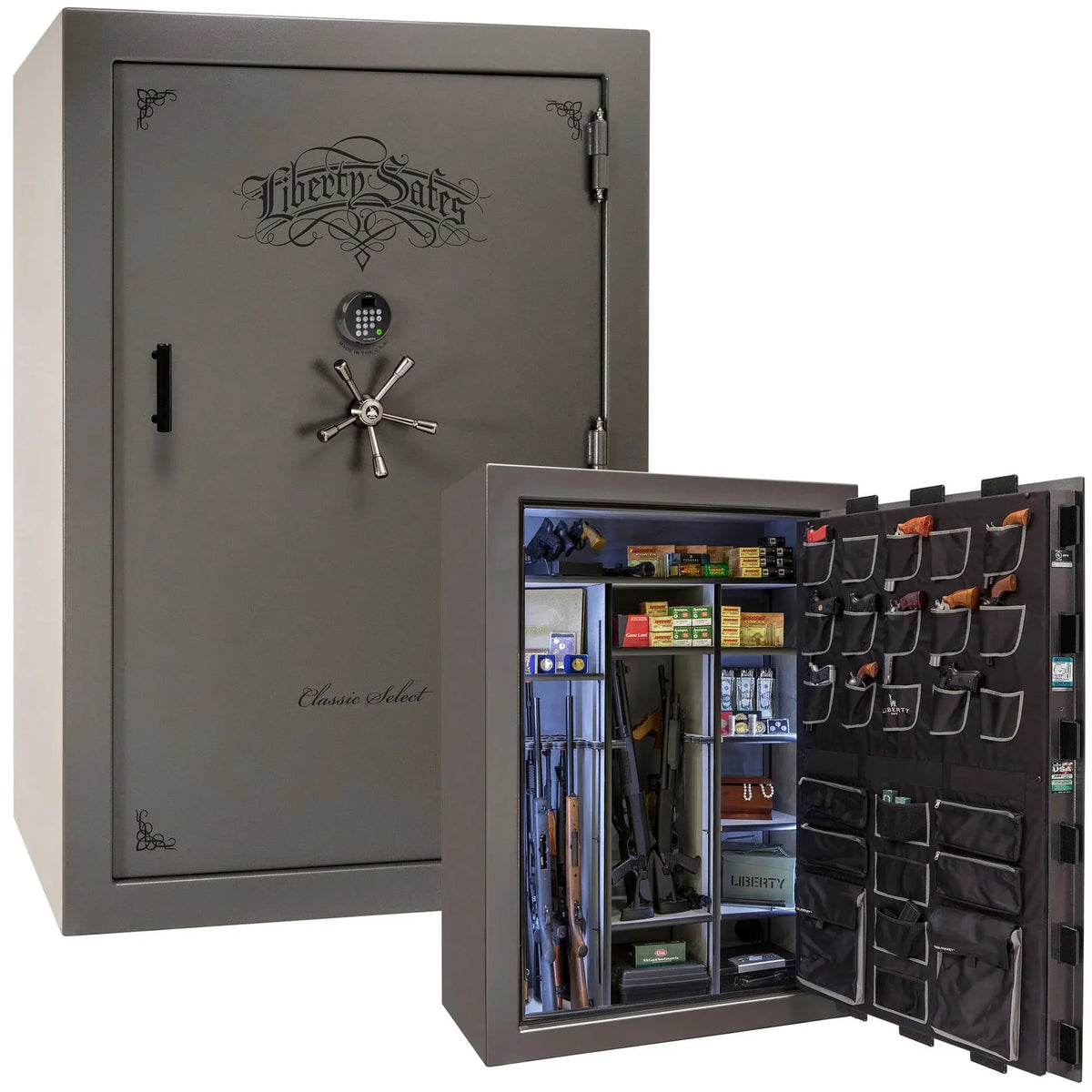 Liberty Classic Select Safe in Gray Marble with Black Chrome hardware and Dormakaba 702D electronic lock