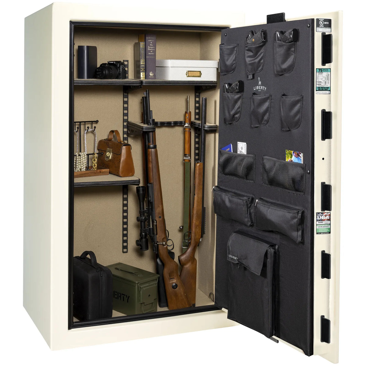 Liberty Colonial 30 Safe in White Gloss, Pro Flex Interior - Loaded.