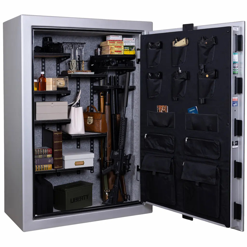 Liberty Colonial 35 gun safe Pro Flex interior loaded with rifles and gear