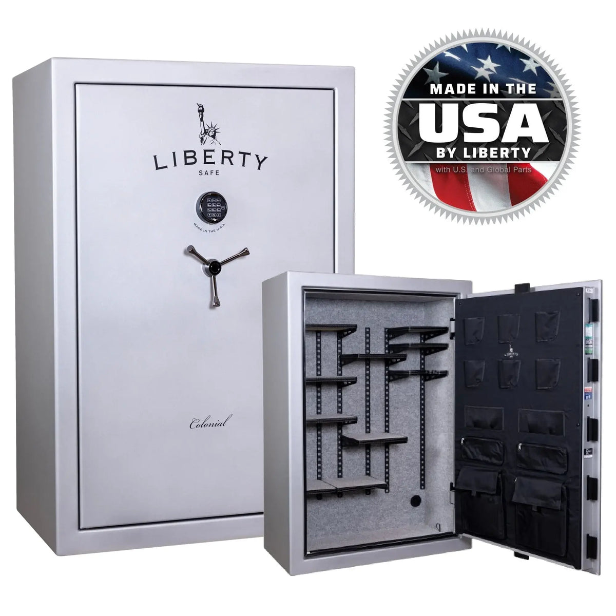 Liberty Colonial 35 gun safe Pro Flex interior and exterior USA made badge