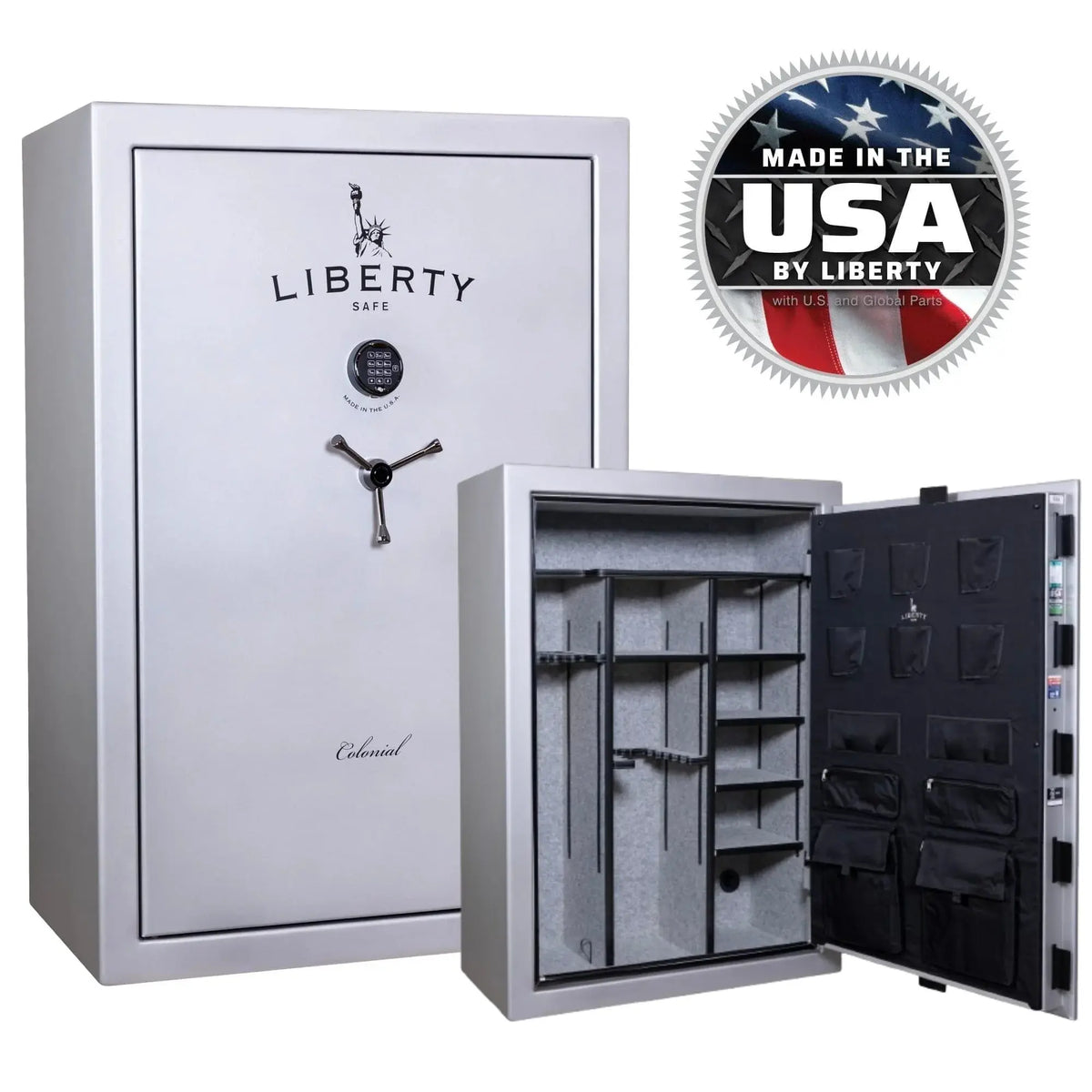 Liberty Colonial 35 gun safe standard interior and exterior USA made badge