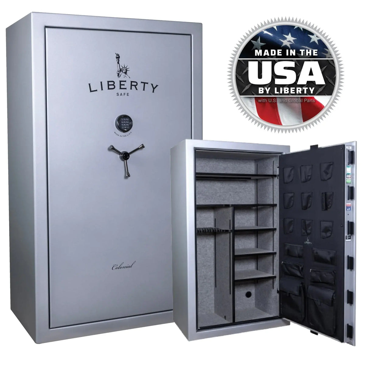 Liberty Colonial 50 gun safe standard interior and exterior USA made badge