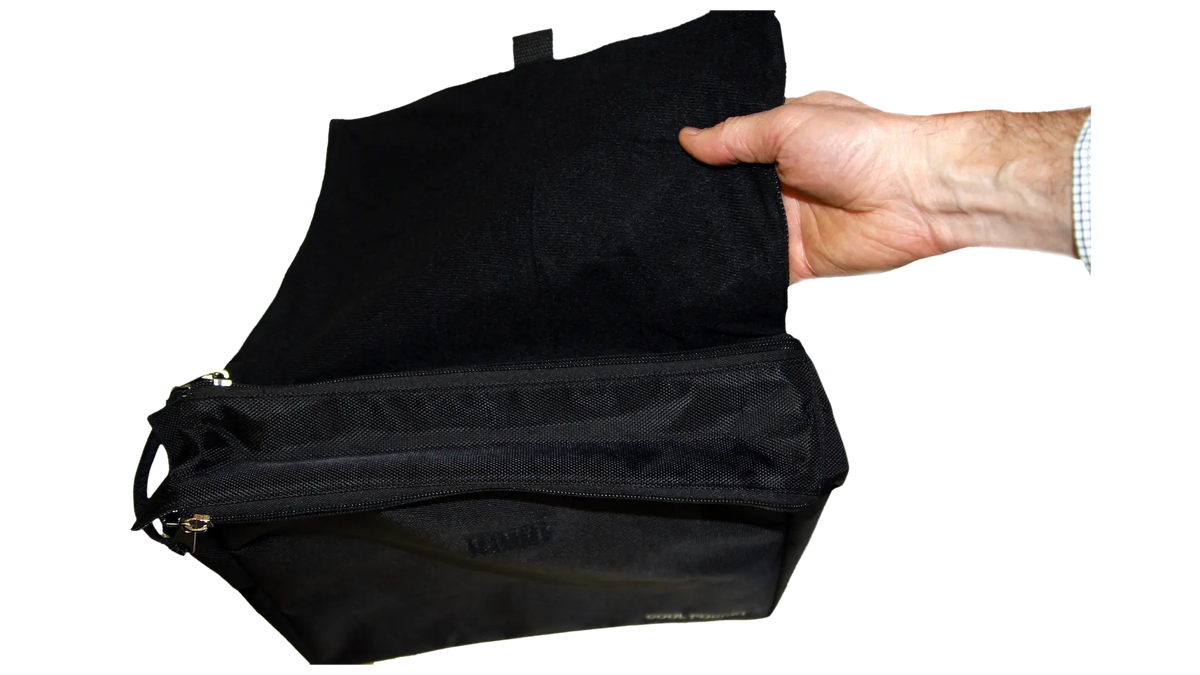 Liberty COOL POCKET fire-resistant document bag opened to show expandable storage compartments