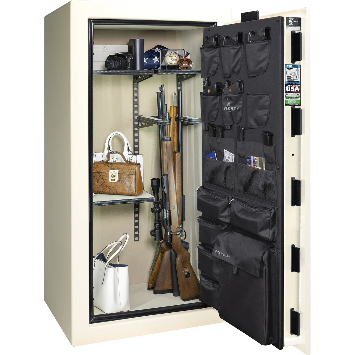 Liberty Franklin 29 Pro Flex interior in White Gloss, loaded storage configuration.