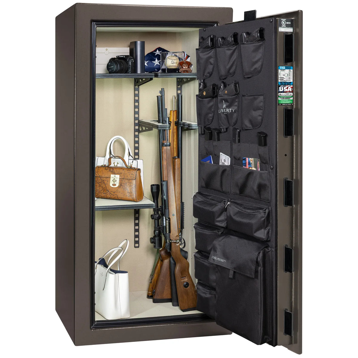 Liberty Franklin 29 Pro Flex interior in Textured Bronze, loaded storage configuration.