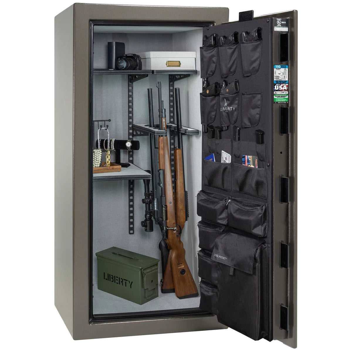 Liberty Franklin 29 Pro Flex interior in Gray Marble, loaded storage configuration.
