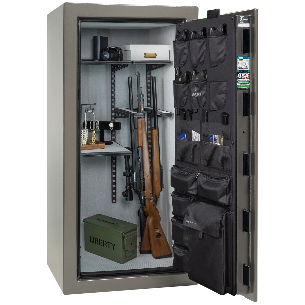 Liberty Franklin 29 Pro Flex interior in Gray Gloss, loaded storage configuration.