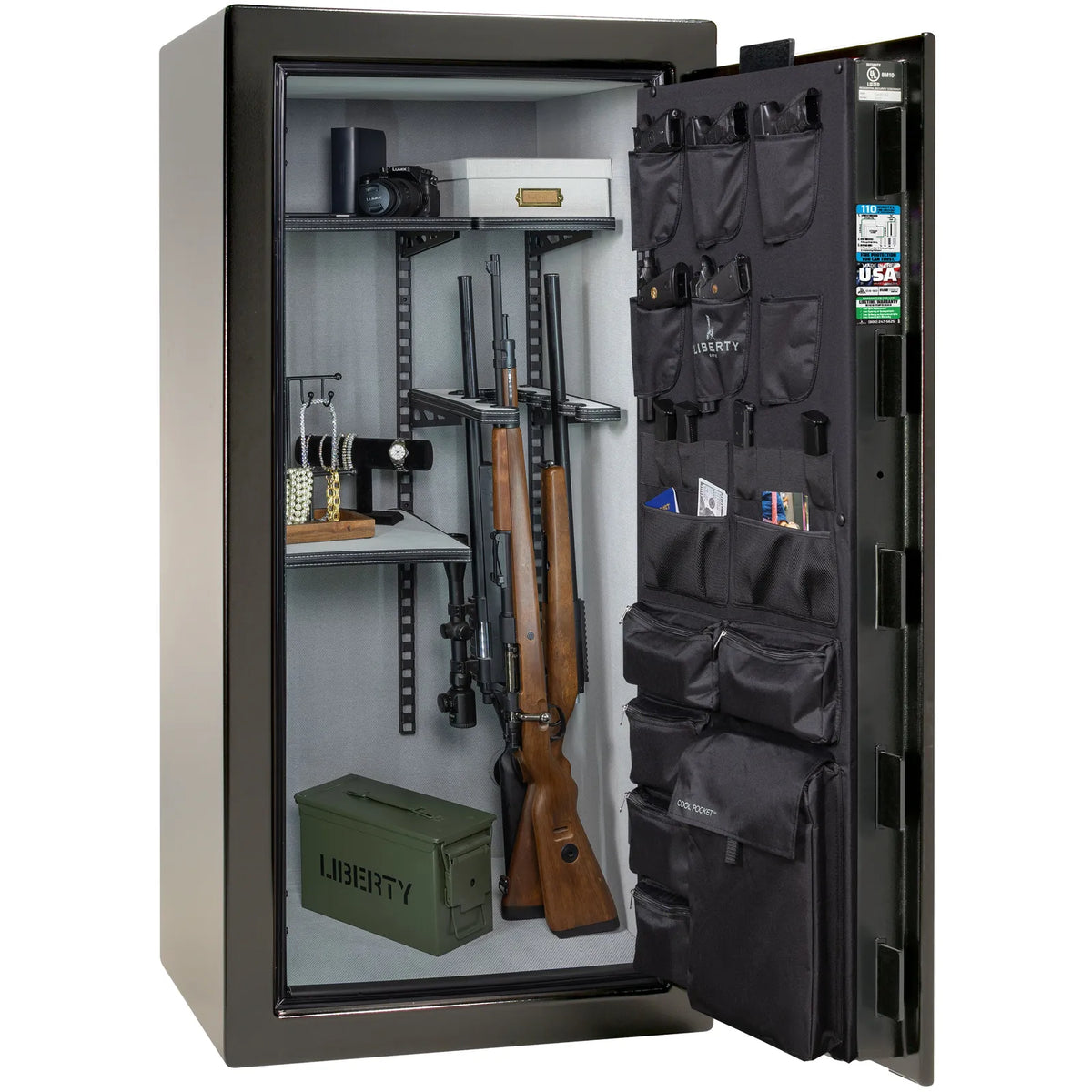 Liberty Franklin 29 Pro Flex interior in Textured Black, loaded storage configuration.