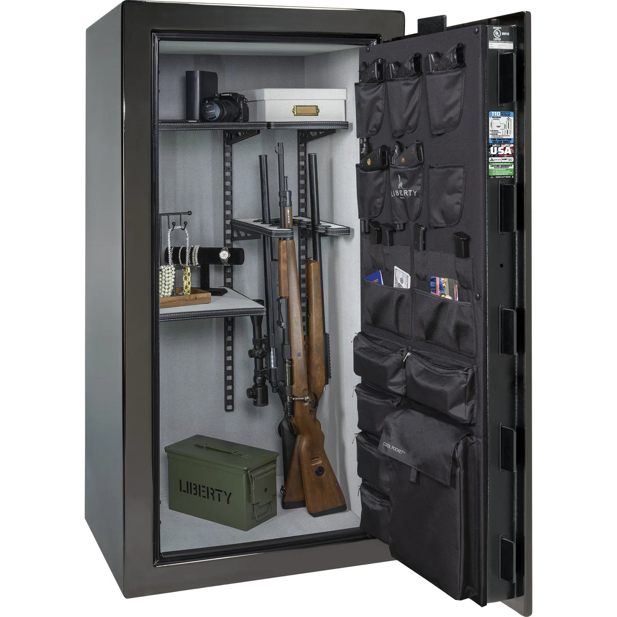 Liberty Franklin 29 Pro Flex interior in Black Gloss, loaded storage configuration.