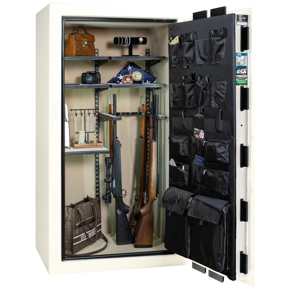 Liberty Franklin 40 Pro Flex interior in White Gloss, loaded storage configuration.