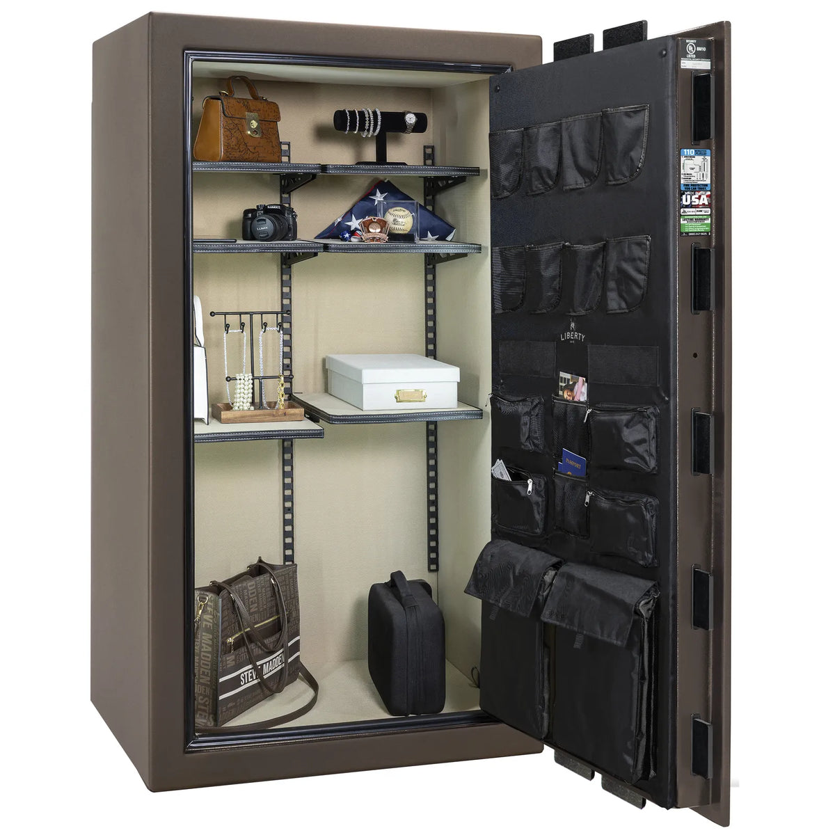 Liberty Franklin 40 Pro Flex interior in Textured Bronze, organized storage configuration without firearms.