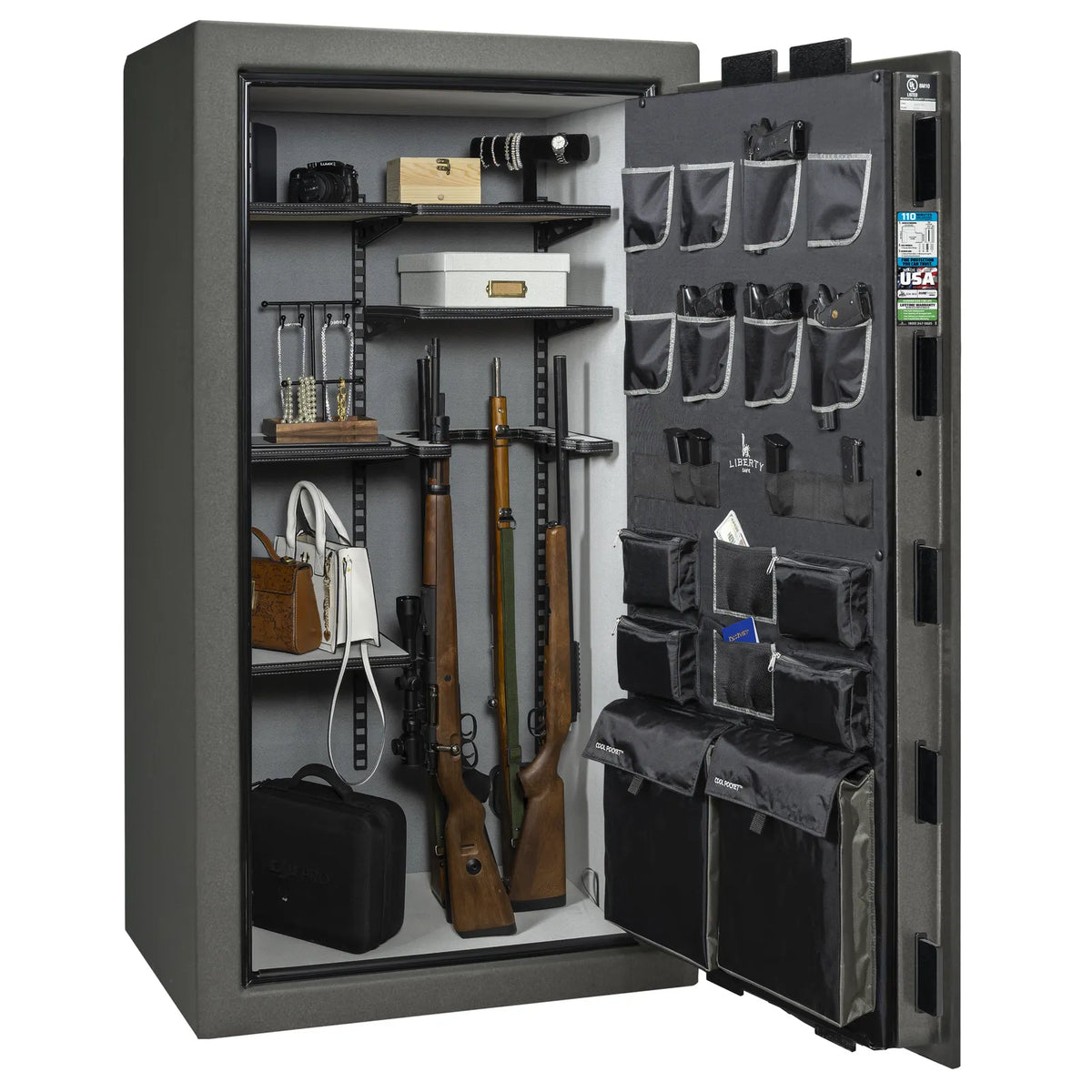 Liberty Franklin 40 Pro Flex interior in Textured Granite, loaded storage configuration.