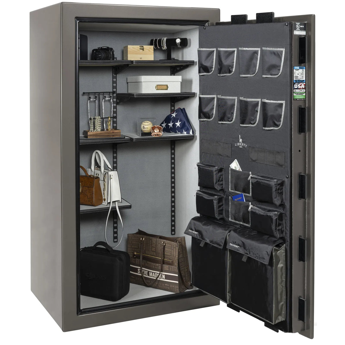 Liberty Franklin 40 Pro Flex interior in Gray Gloss, organized storage configuration without firearms.