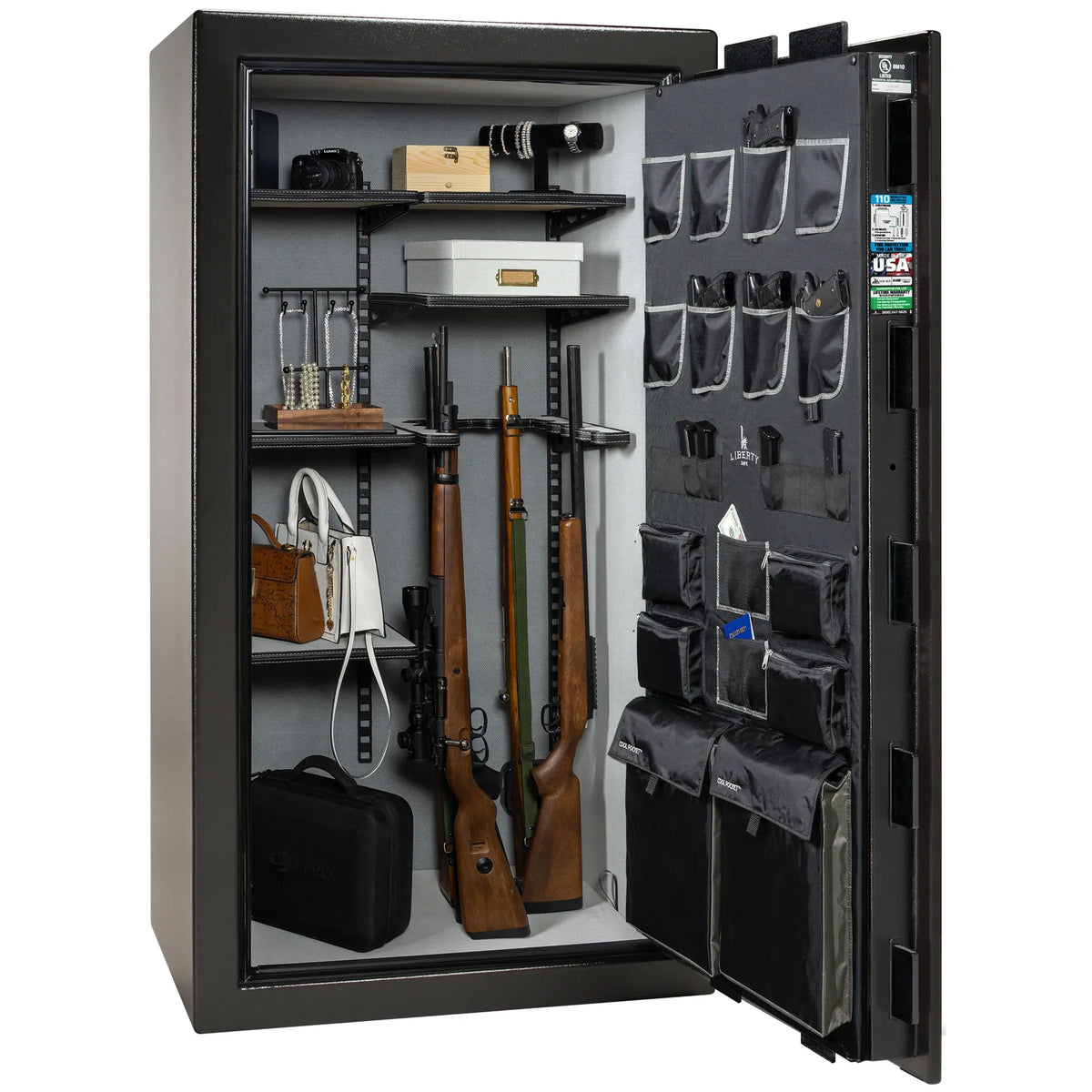 Liberty Franklin 40 Pro Flex interior in Textured Black, loaded storage configuration.