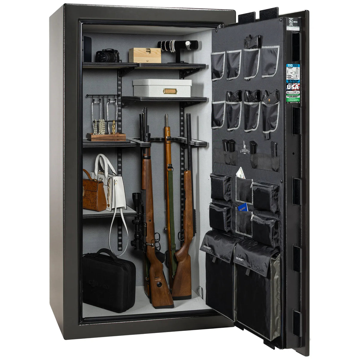 Liberty Franklin 40 Pro Flex interior in Black Gloss, loaded storage configuration.