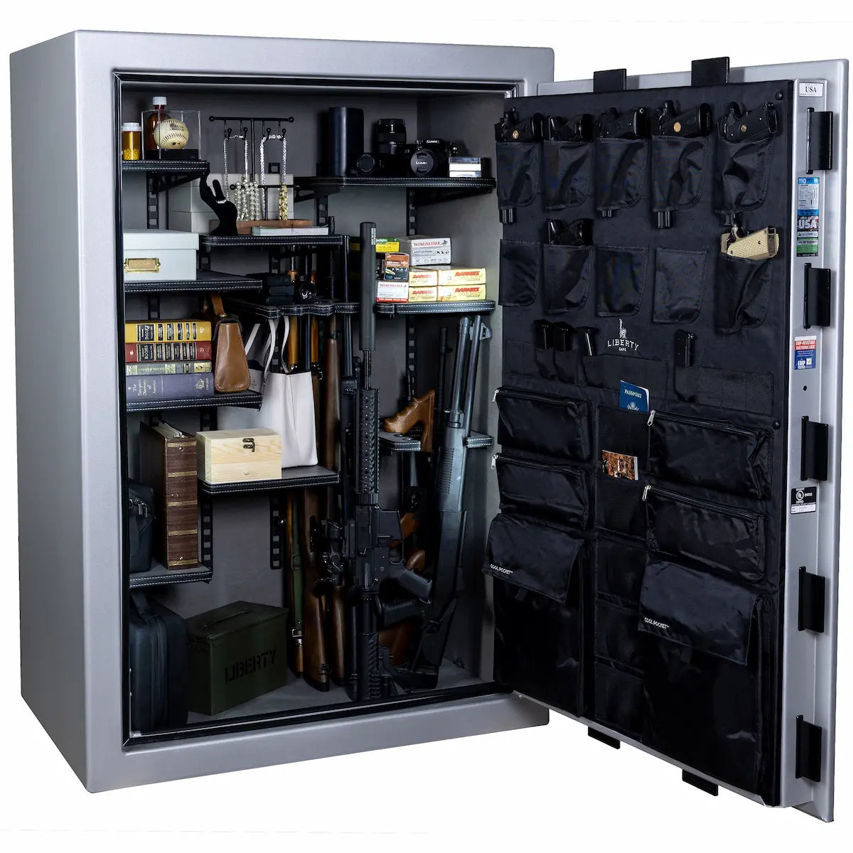 Liberty Franklin 45 gun safe glacial steel stacked interior loaded