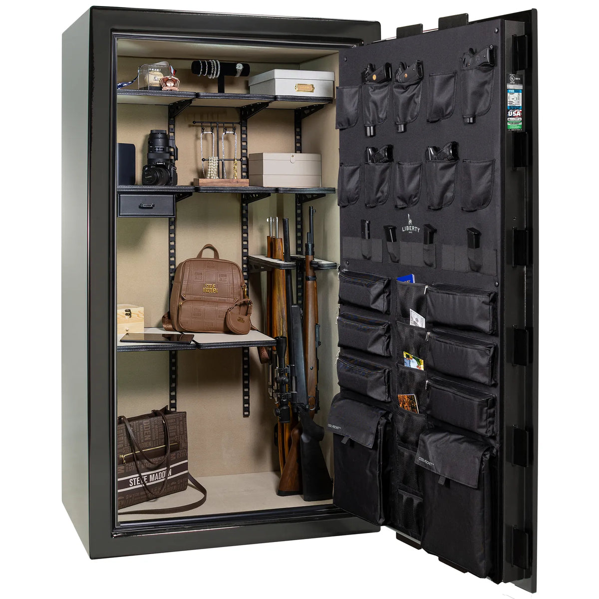 Liberty Franklin 50 Pro Flex interior in Textured Black, loaded storage configuration.