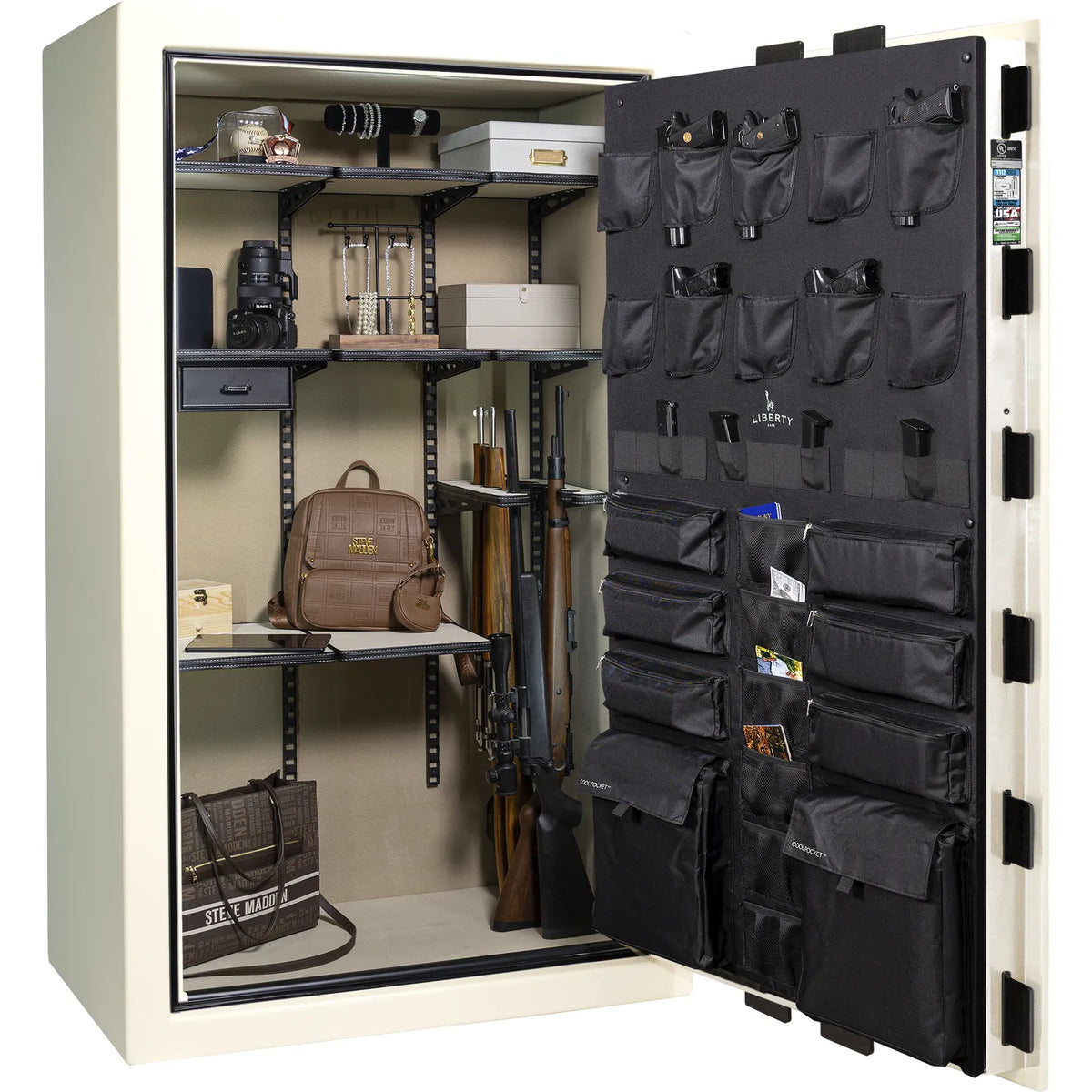 Liberty Franklin 50 Pro Flex interior in White Gloss, loaded storage configuration.