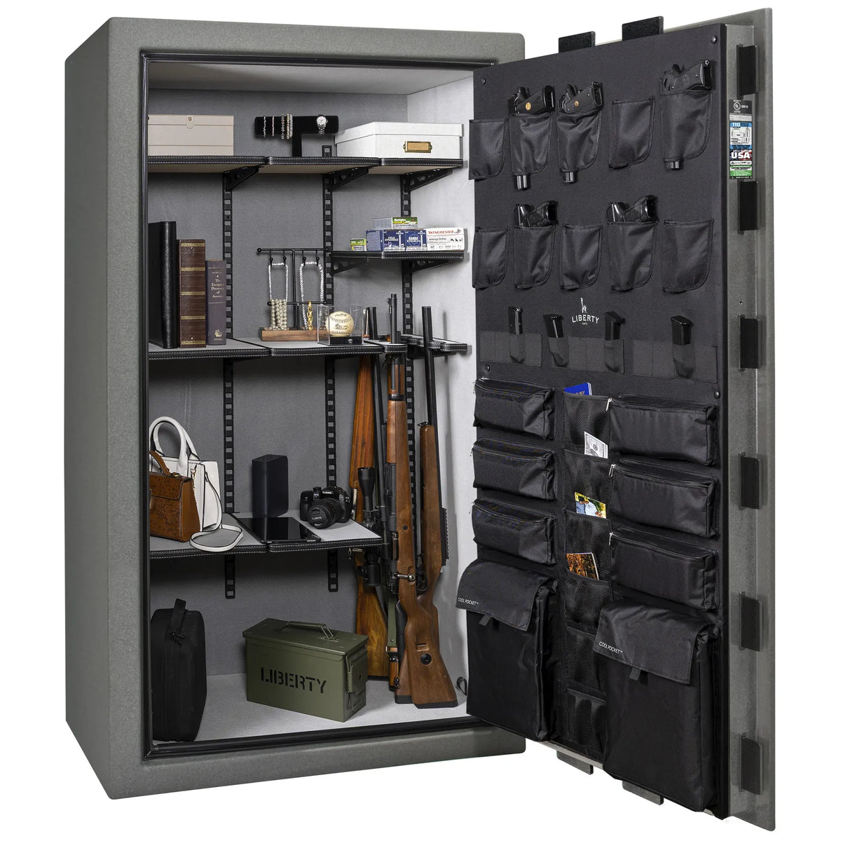 Liberty Franklin 50 Pro Flex interior in Textured Granite, loaded storage configuration.