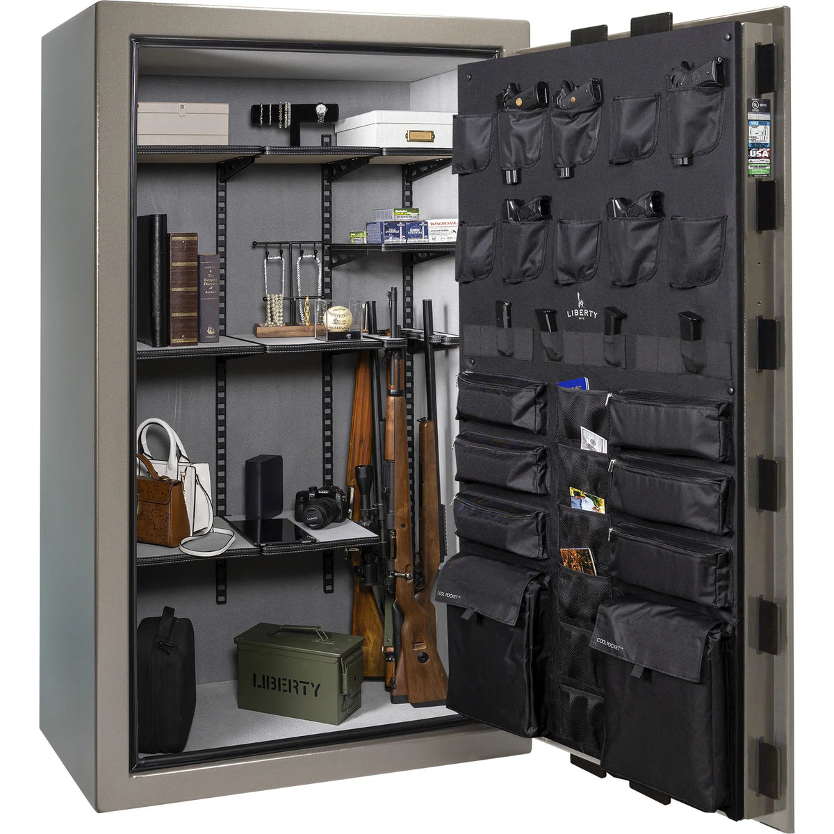 Liberty Franklin 50 Pro Flex interior in Gray Gloss, loaded storage configuration.