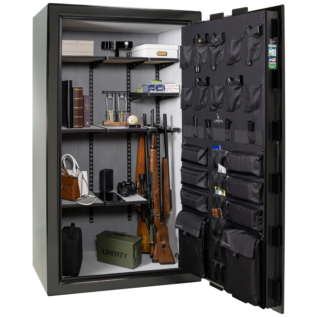 Liberty Franklin 50 Pro Flex interior in Textured Black, loaded storage configuration.