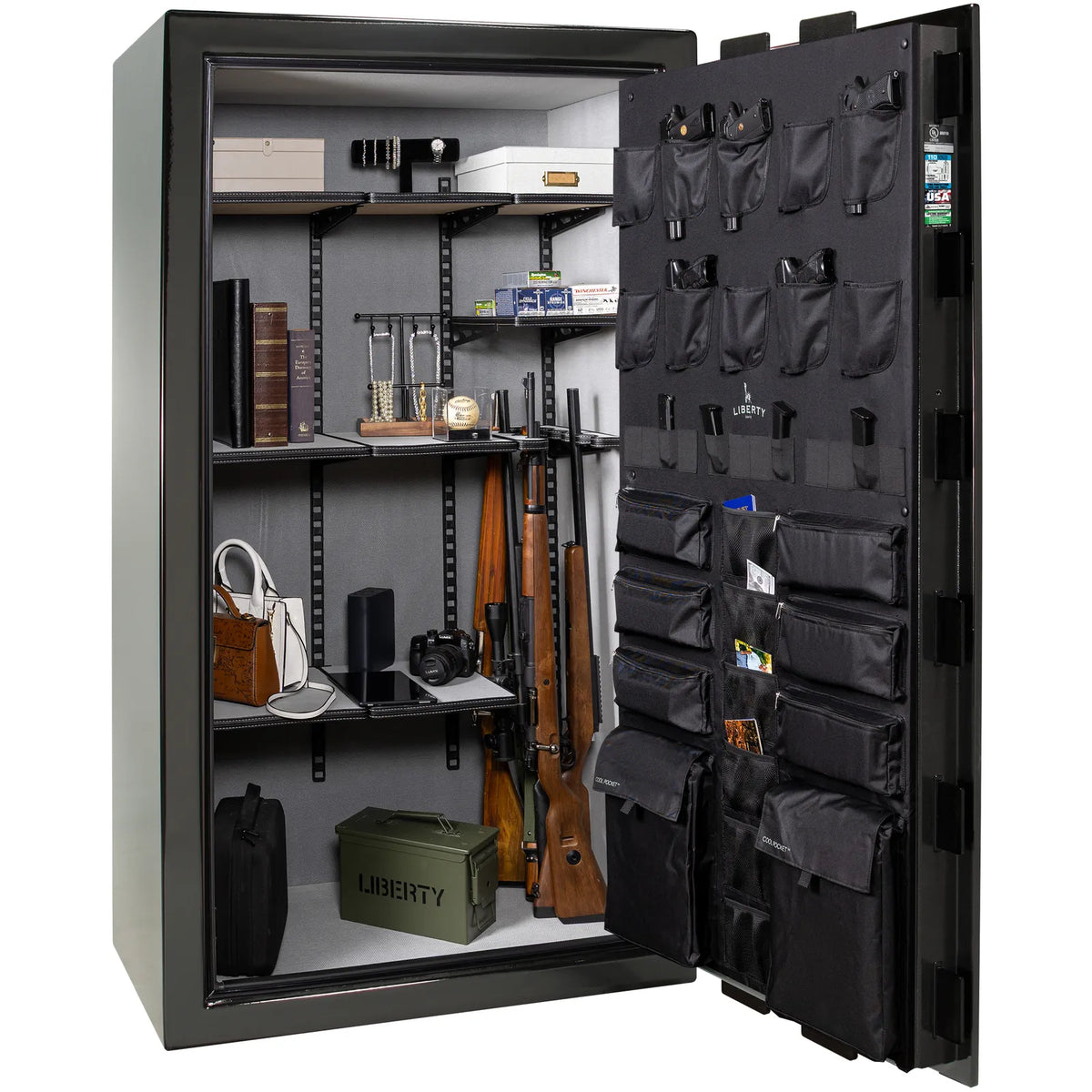 Liberty Franklin 50 Pro Flex interior in Black Gloss, loaded storage configuration.