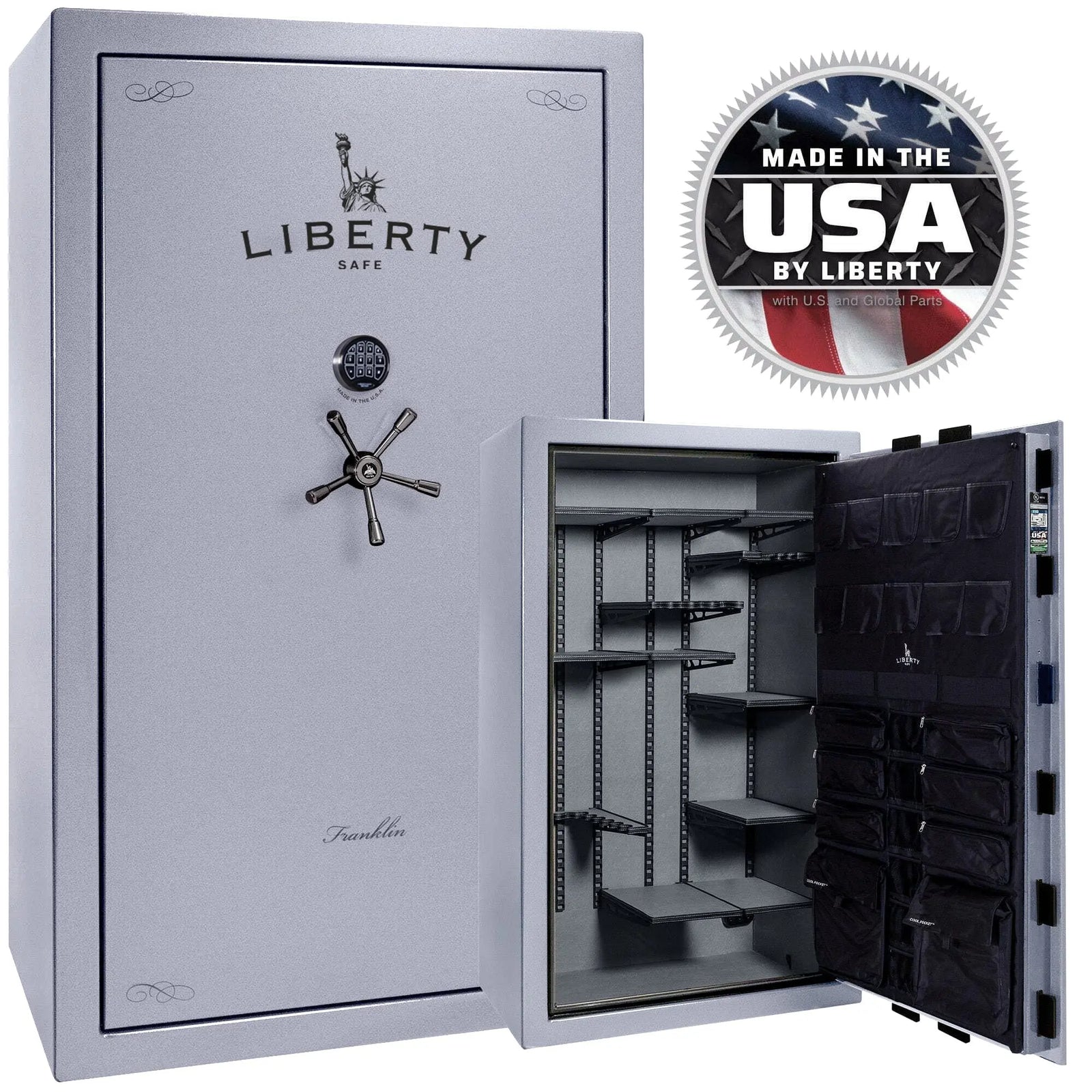 Liberty Franklin 50 gun safe glacial steel stacked exterior and interior