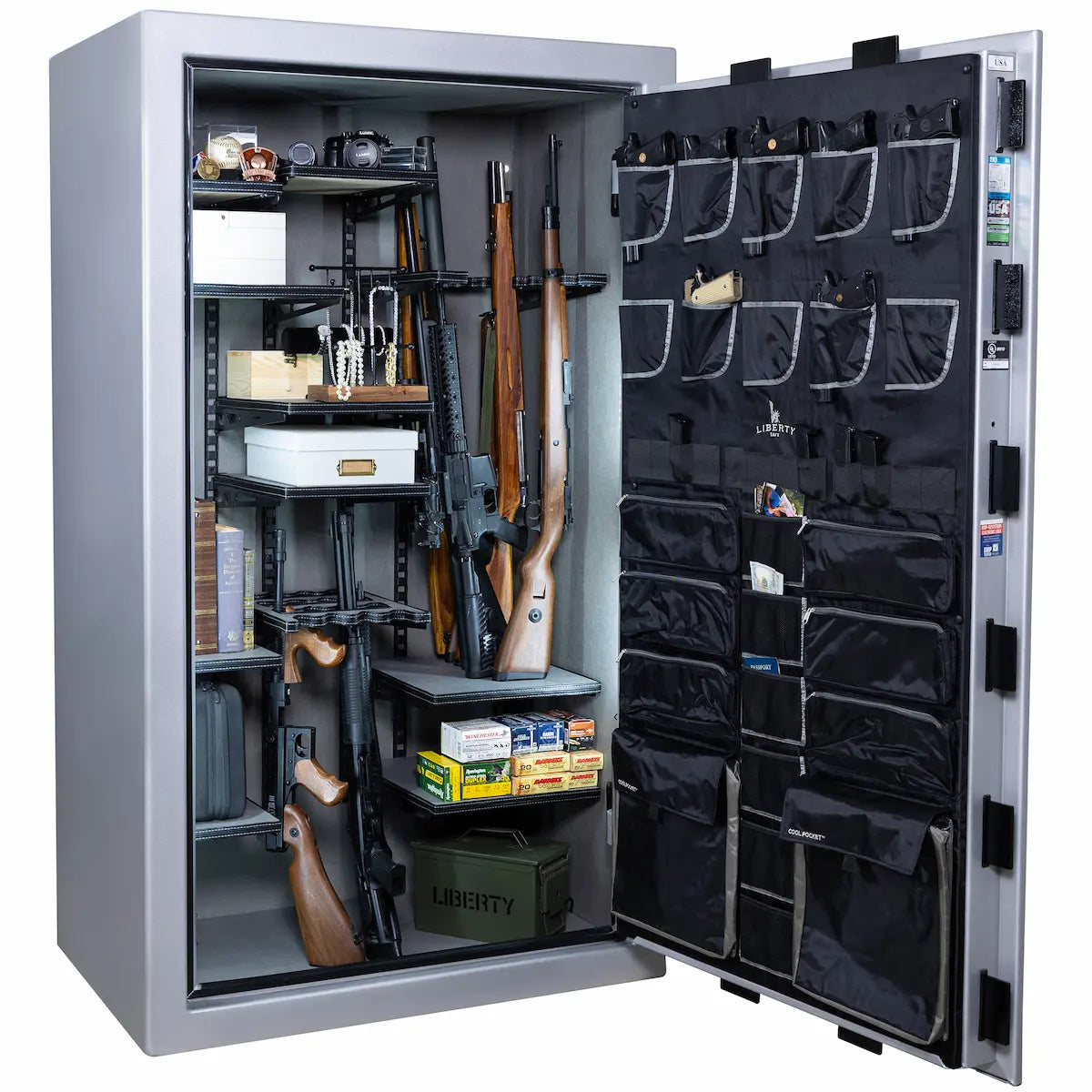 Liberty Franklin 50 gun safe loaded interior in limited edition glacial steel