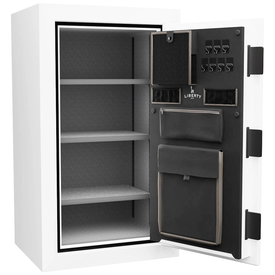 Liberty Home Safe 12 Textured Speckled White open interior with adjustable shelving and door storage
