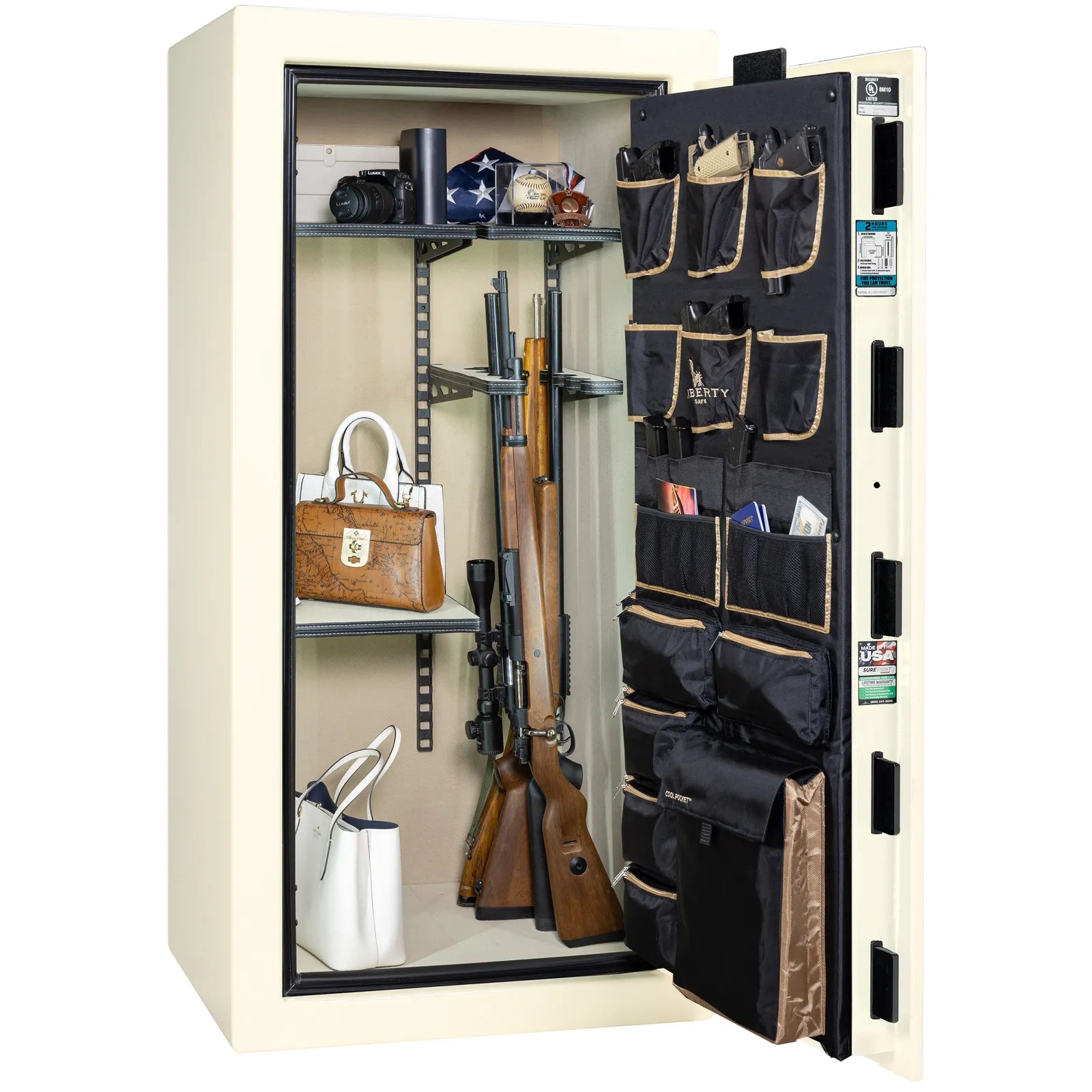 Liberty Lincoln 25 safe in White Marble with Black Chrome hardware – exterior with Standard interior