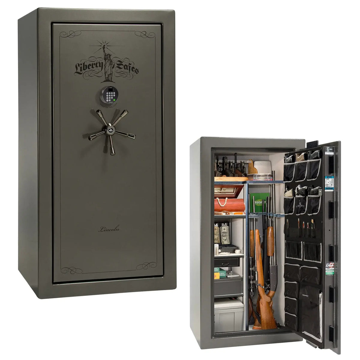 Liberty Lincoln 25 safe in Gray Gloss with Black Chrome hardware