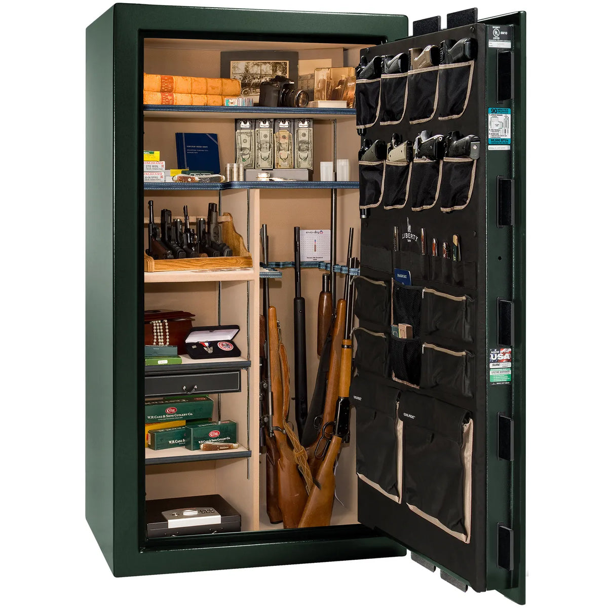 Interior of Liberty Lincoln 40 safe in Green Marble with Brass hardware
