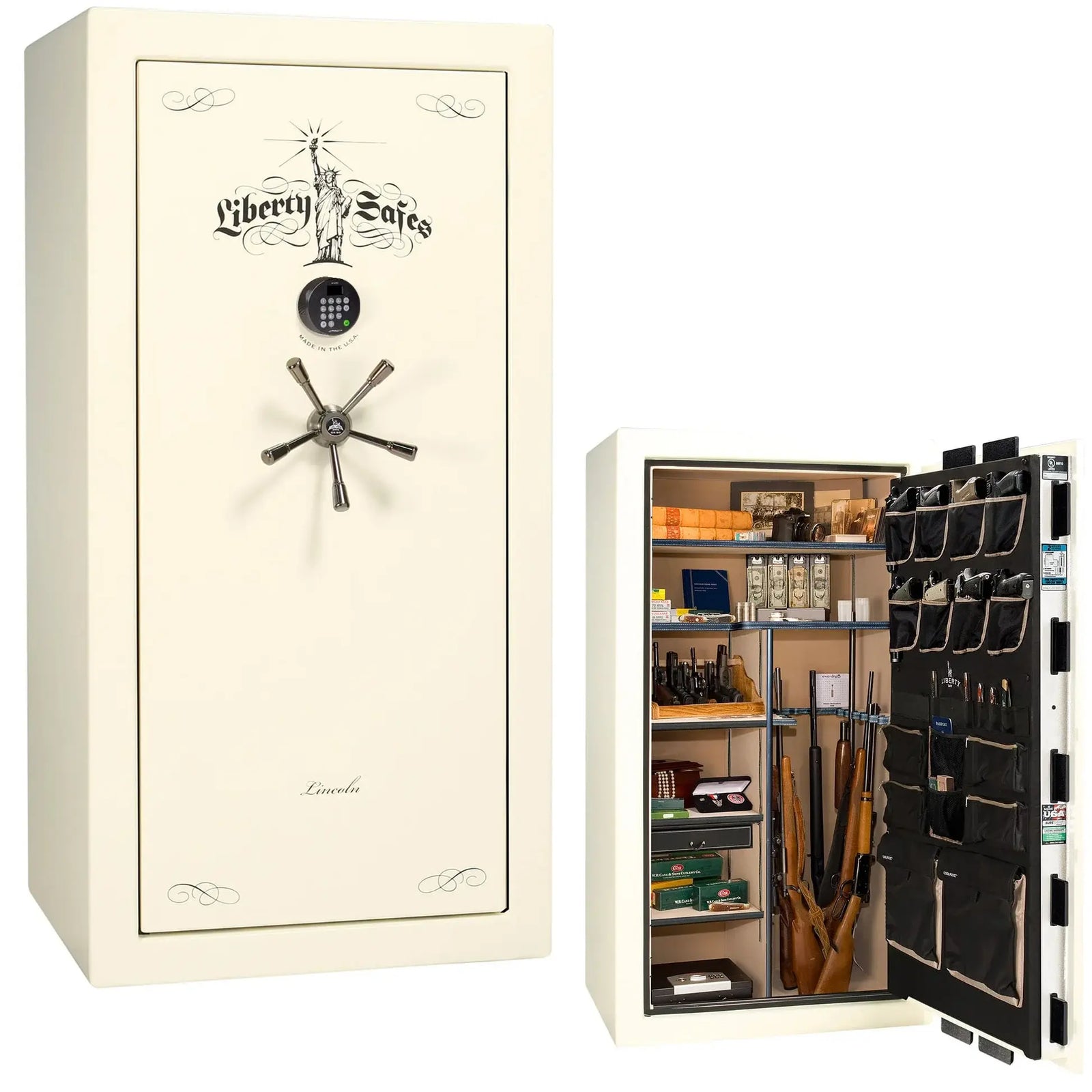 Liberty Lincoln 40 safe in White Marble with Black Chrome hardware – exterior with Standard interior
