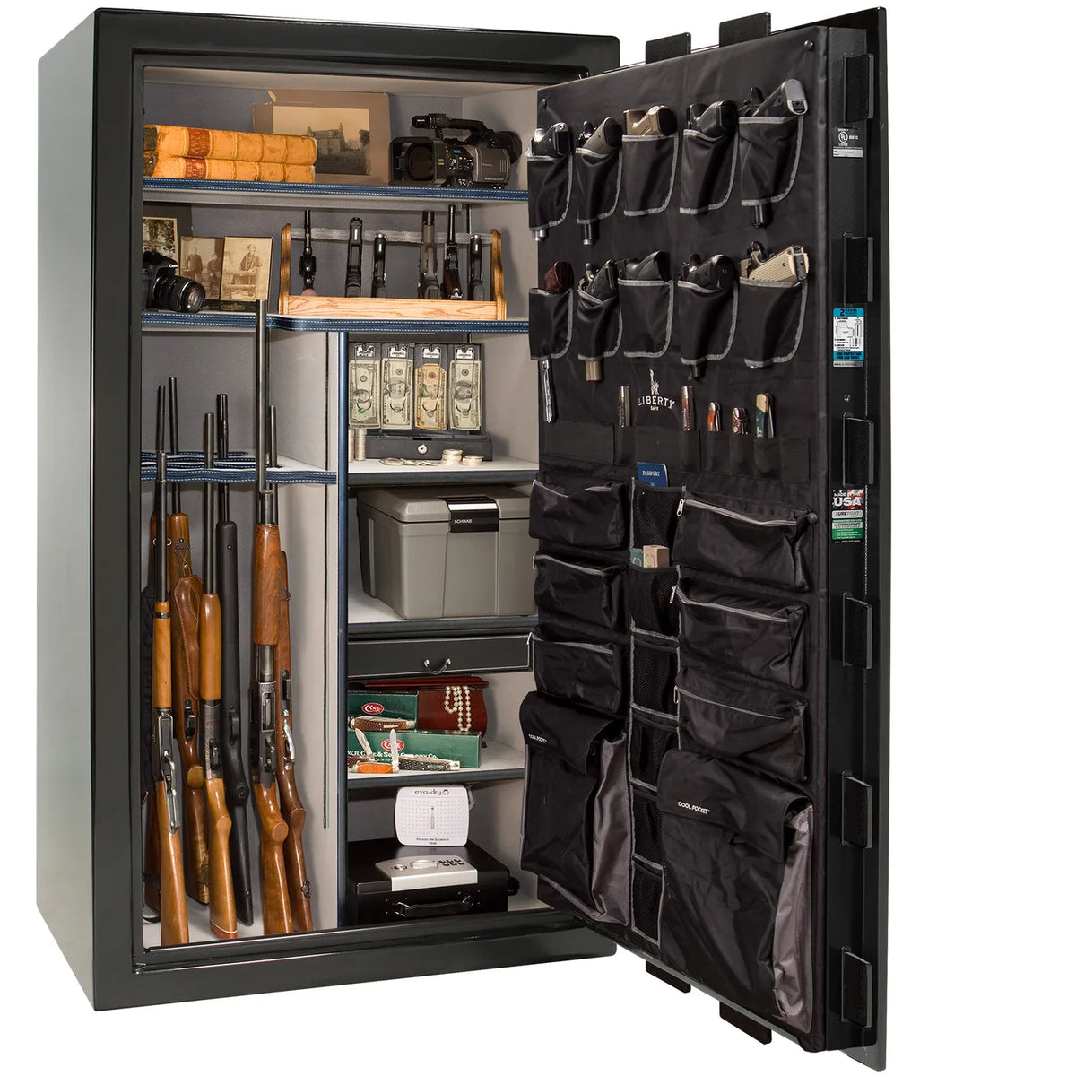 Interior of Liberty Lincoln 50 safe in Black Mirror Gloss with Chrome hardware