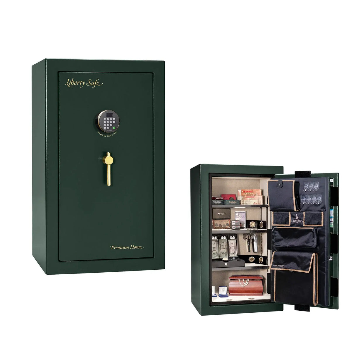 Liberty Premium Home 12 safe in Green Marble with Brass hardware and Dormakaba 702D electronic lock.