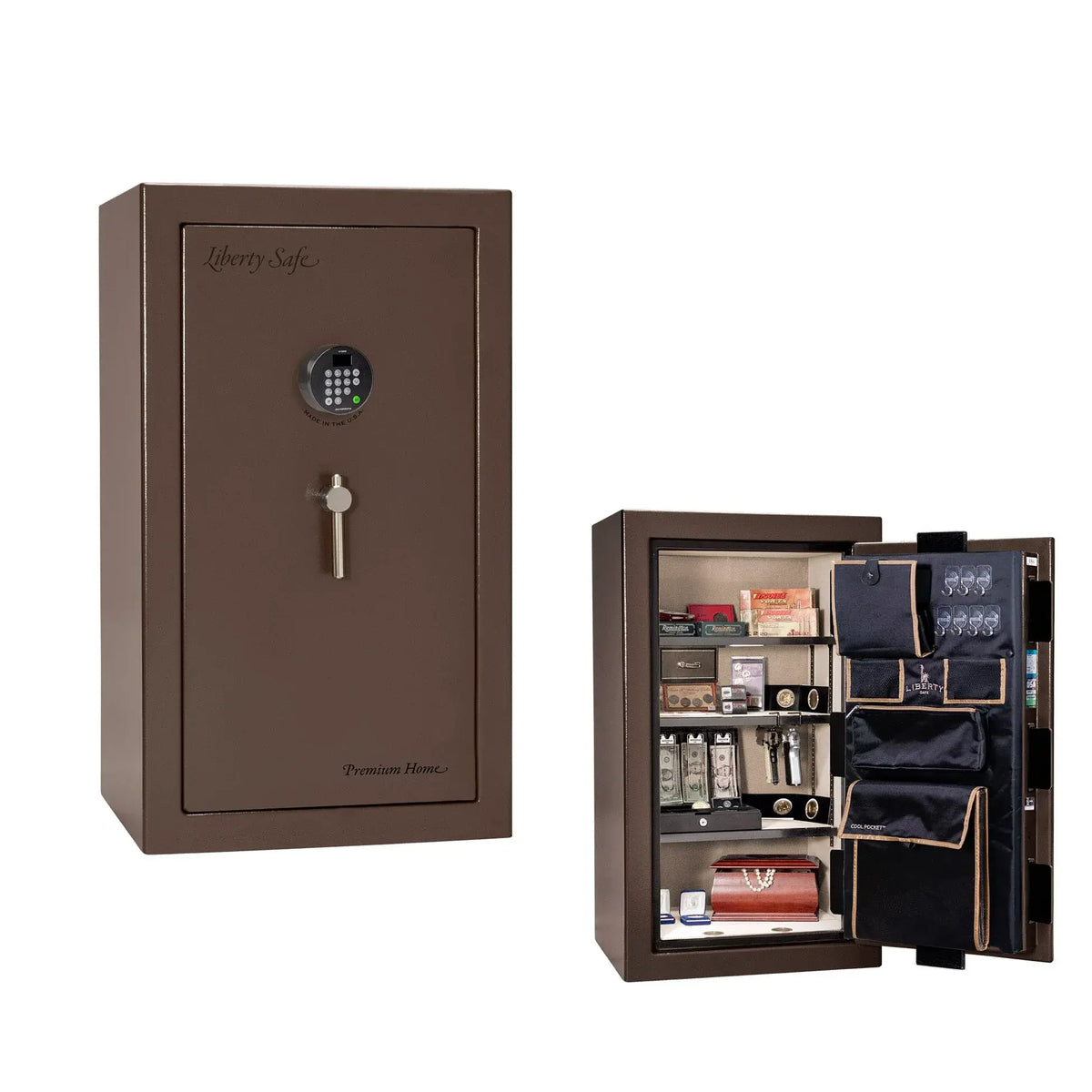 Liberty Premium Home 12 safe in Bronze Gloss with Black Chrome hardware and Dormakaba 702D electronic lock.