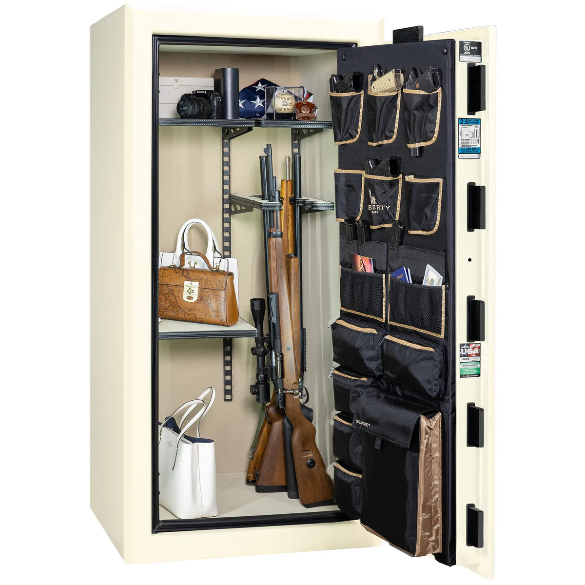 Liberty Presidential 25 safe in White Marble with loaded Pro Flex interior.