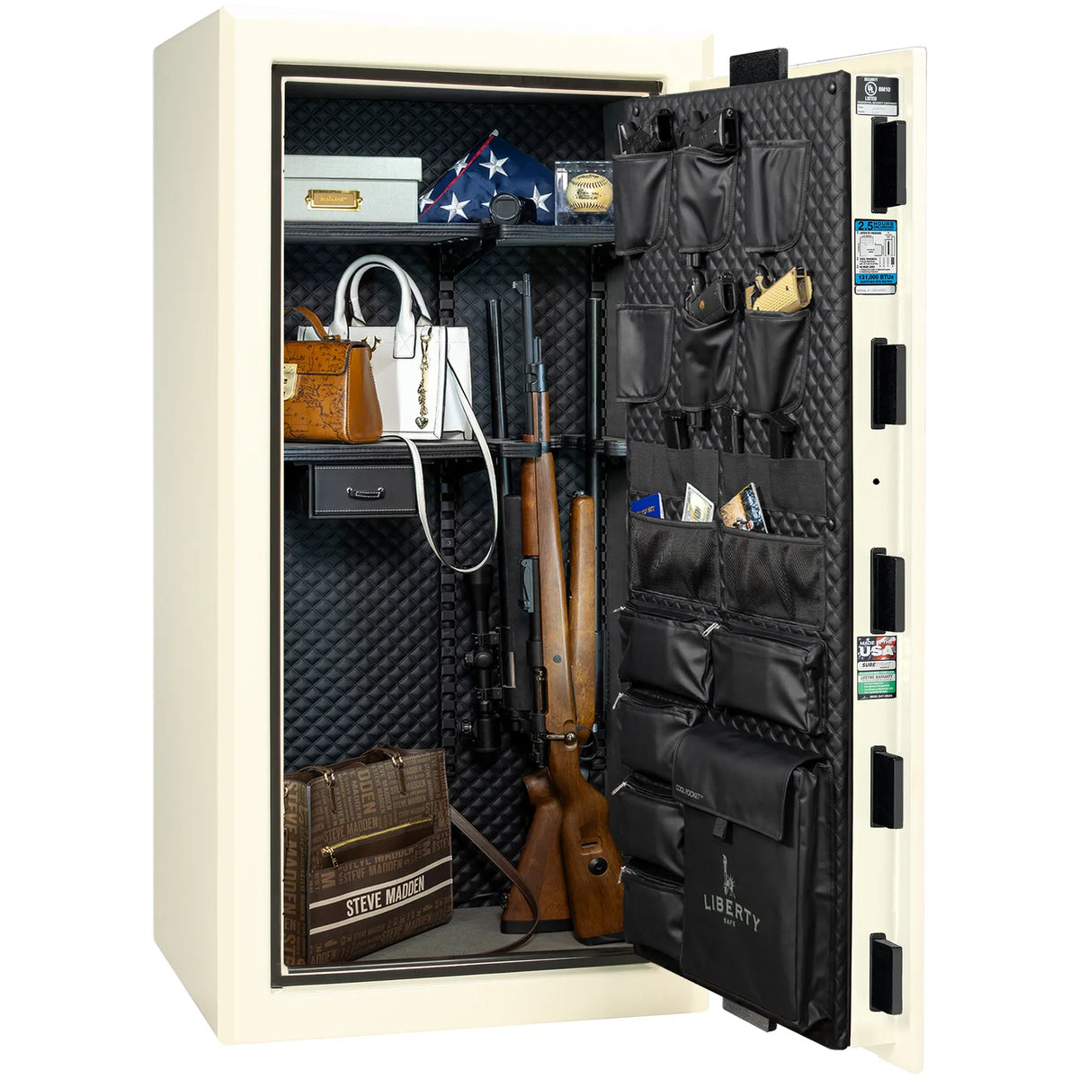 Liberty Presidential 25 safe in White Marble with loaded Signature interior.