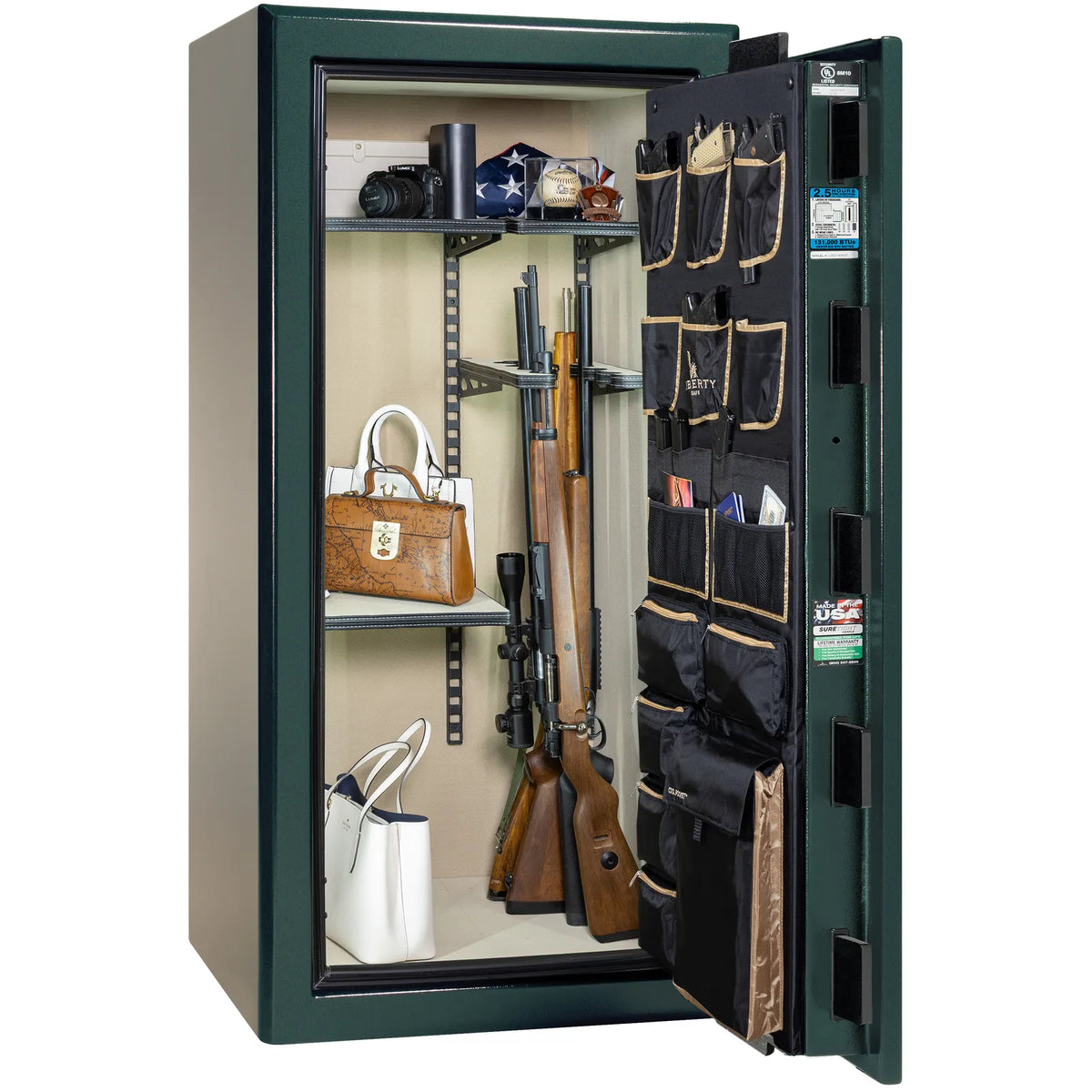Liberty Presidential 25 safe in Green Marble with loaded Pro Flex interior.