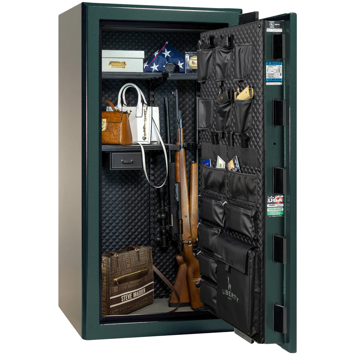 Liberty Presidential 25 safe in Green Marble with loaded Signature interior.