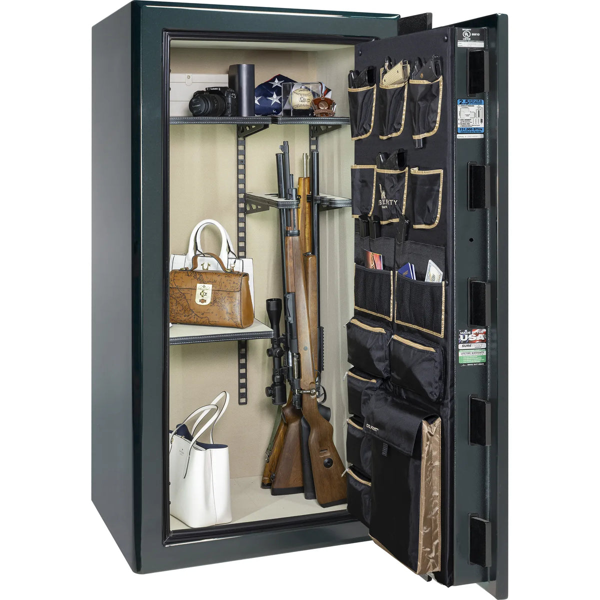 Liberty Presidential 25 safe in Green Gloss with loaded Pro Flex interior.
