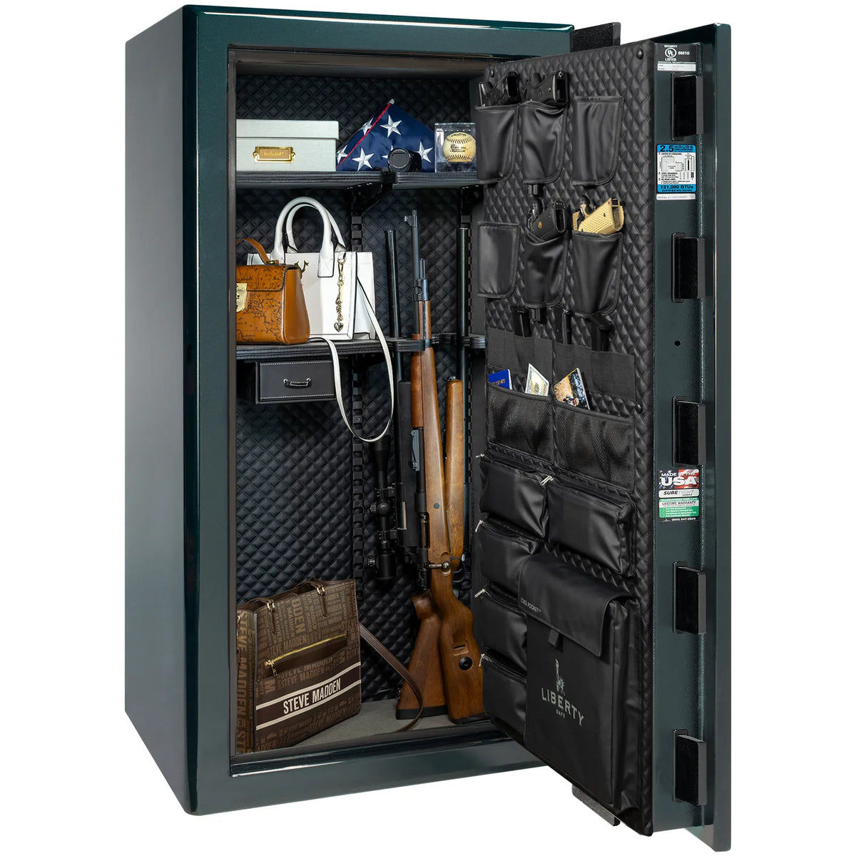 Liberty Presidential 25 safe in Green Gloss with loaded Signature interior.