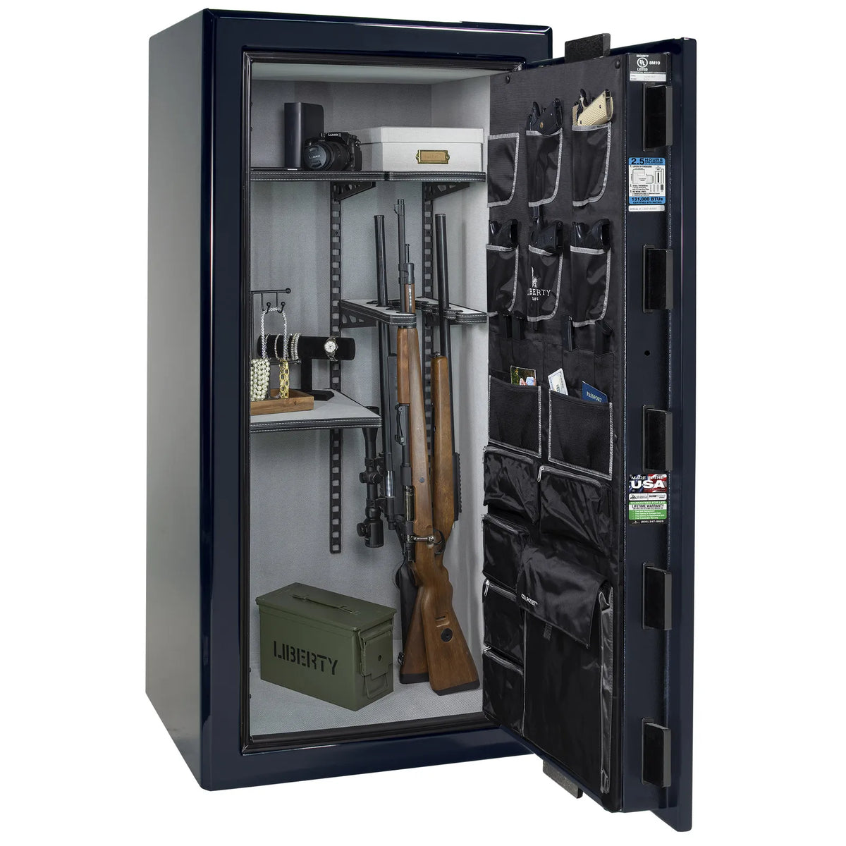 Liberty Presidential 25 safe in Blue Gloss with loaded Pro Flex interior.