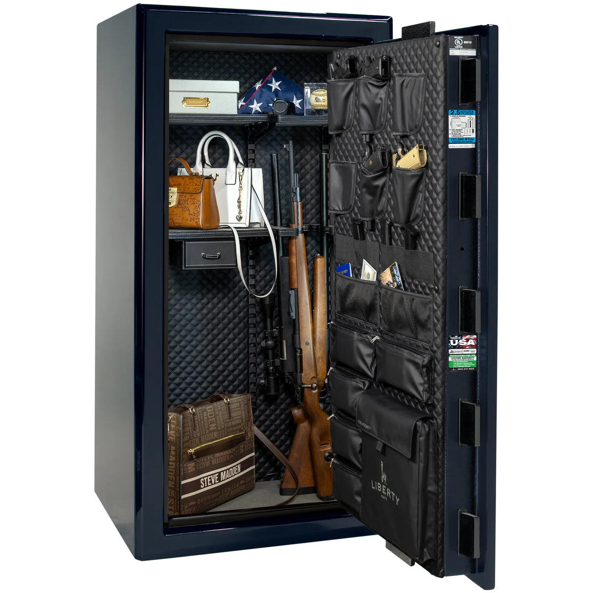 Liberty Presidential 25 safe in Blue Gloss with loaded Signature interior.