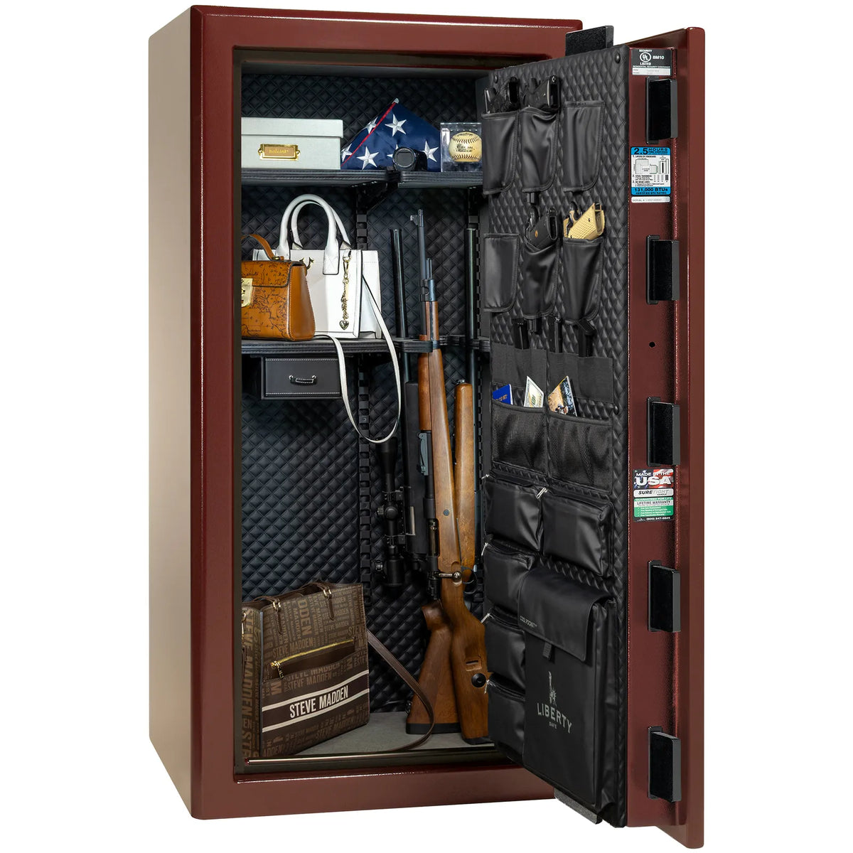 Liberty Presidential 25 safe in Burgundy Marble with loaded Signature interior.
