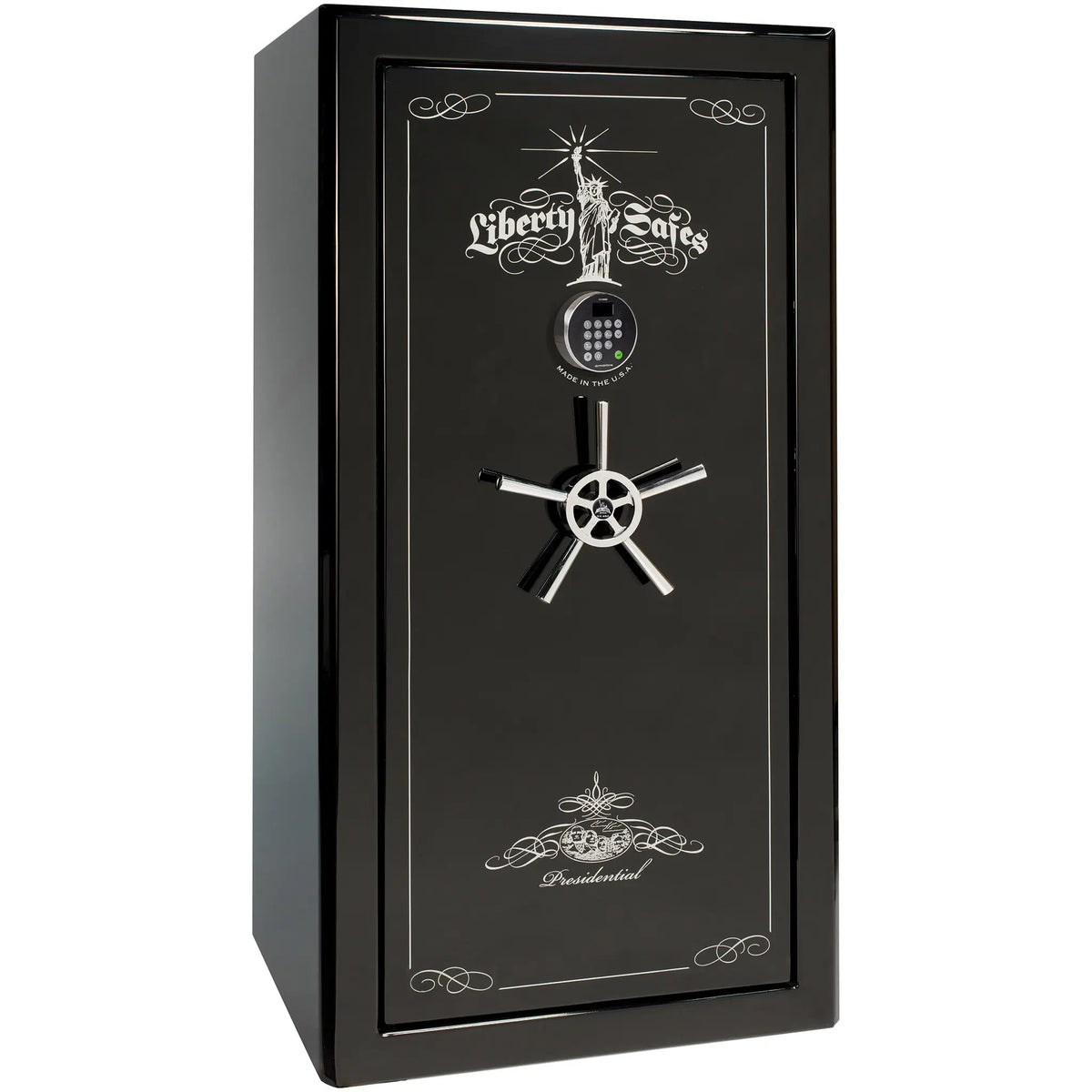 Liberty Safe Presidential 25 in black mirror gloss with chrome hardware
