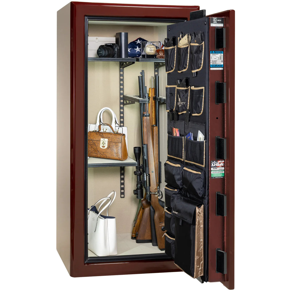 Liberty Presidential 25 safe in Burgundy Gloss with loaded Pro Flex interior.