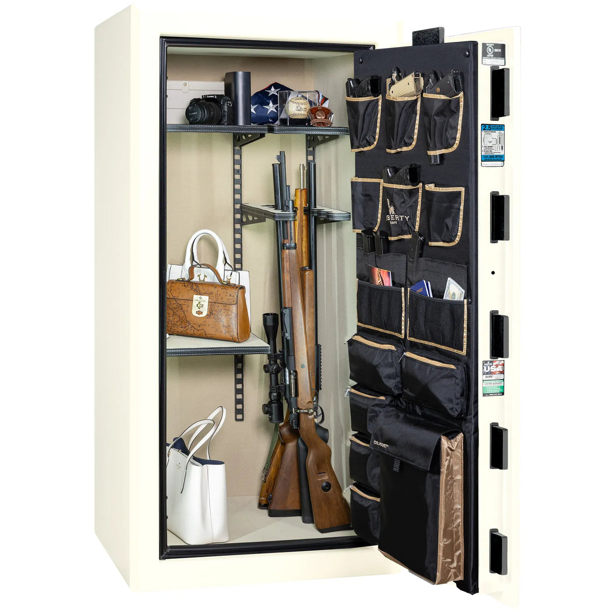 Liberty Presidential 25 safe in White Gloss with loaded Pro Flex interior.